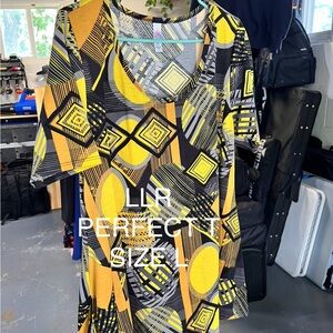 LuLaRoe Perfect T - Yellow and Black Geometric Short Sleeve Top